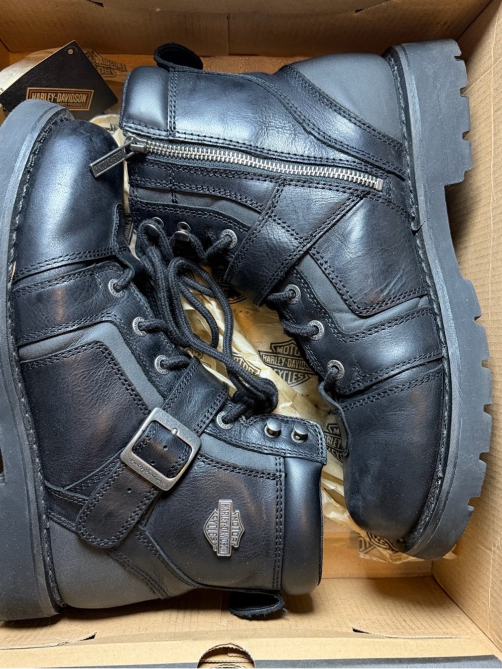 Harley-Davidson Brake Buckle Flash Boots Black Leather Moto Zip Mens 10